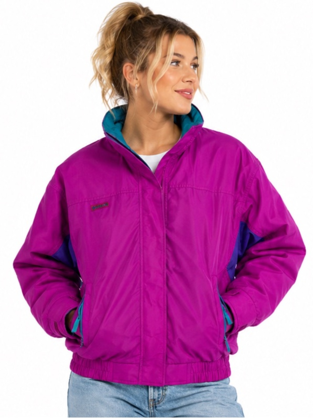 Columbia Vintage Bugaboo 2-in-1 Interchange Ski Jacket Radial Sleeve Pink Teal S